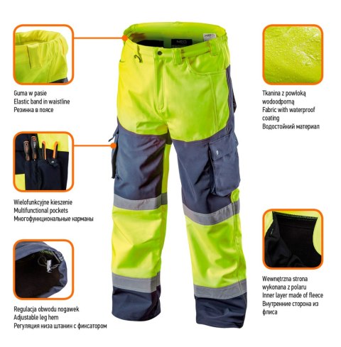 Spodnie robocze ostrzegawcze softshell, żółte, rozmiar XL