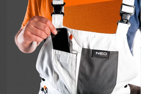Spodnie robocze na szelkach, białe, HD, rozmiar XXL/58