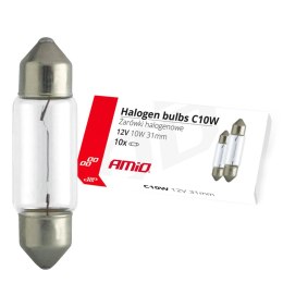 Żarówki halogenowe c10w festoon 31mm 12v 10 szt. amio-02555