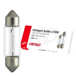 Żarówki halogenowe c10w festoon 36mm 12v 10 szt. amio-02556