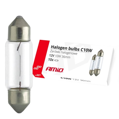 Żarówki halogenowe c10w festoon 36mm 12v 10 szt. amio-02556