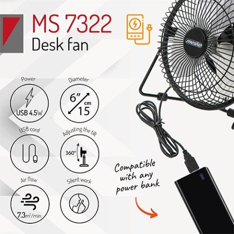 MS 7322 Wentylator biurkowy 15cm usb