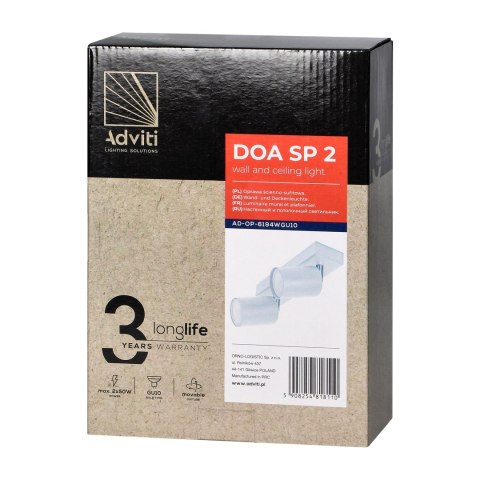 DOA SP 2, oprawa ścienno-sufitowa, GU10 max. 2x7W, IP20, biała