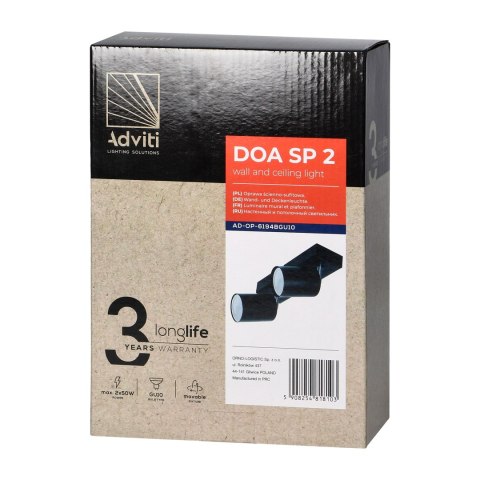 DOA SP 2, oprawa ścienno-sufitowa, GU10 max. 2x7W, IP20, czarna