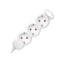Przedłużacz 3-krotny 2P+Z (Schuko), 3m H05VV-F 3x1,5mm2, Imax=16A, płaska wtyczka, biały