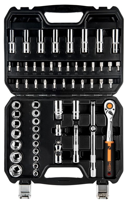 Zestaw kluczy nasadowych 1/2", 58 szt., CrV