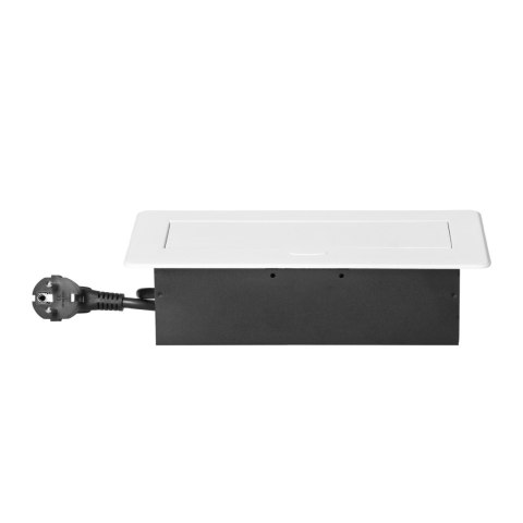Gniazda meblowe wpuszczane w blat z płaskim frezowanym rantem, ładowarką USB i przewodem 1,5m, 2x2P+Z, 2xUSB (typ A+C; 3,6A), bi