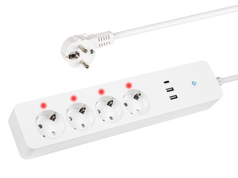 98-420# Inteligentna listwa zasilająca biała 1,5m 2xusb+usb-c wifi tuya