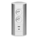 Gniazdo meblowe 2x2P+Z, 2xUSB (typ A+C; 2,4A), biało-srebrne