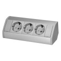 Gniazdo meblowe 3x2P+Z (Schuko), szaro-srebrne