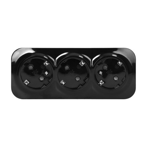 Gniazdo potrójne ToDo 2P+Z Schuko IP20, 16A, 230V AC, czarny