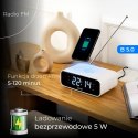 AD 1192 white Radiobudzik z bezprzewodową ładowarką i fm