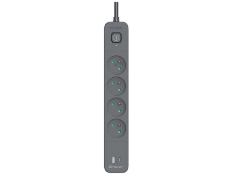 Listwa zasilająca antyprzepięciowa TRACER Power Line+ mobile ready 1.5 m (4 gniazda + 1x USB A+ 1x Type C, PD20W)