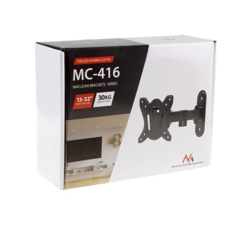 Uchwyt do / wieszak do TV lub monitora Maclean, max. VESA 100x100, 13-32", 30kg, czarny, MC-416