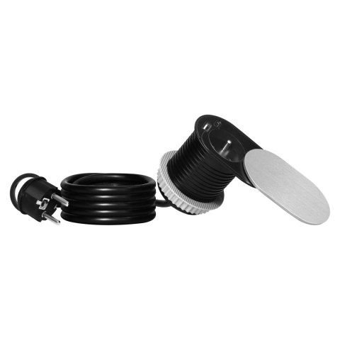 Gniazdo meblowe ?6cm, wpuszczane w blat z przesuwną pokrywką, ładowarką USB i przewodem 1,9m, 1x2P+Z (French), 2xUSB (typ A+C; P