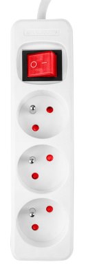 Przedłużacz listwowy 3 m, 3 x 1.5 mm2, 3G, biały, ON/OFF