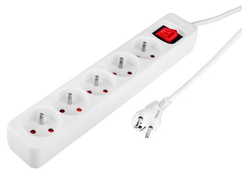 Przedłużacz listwowy 5 m, 3 x 1.5 mm2, 5G, biały, ON/OFF