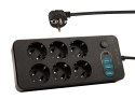 98-210# Przedłużacz sieciowy ps-620 6-gniazd 3xusb 1xusb-c 2m czarny 3x1mm