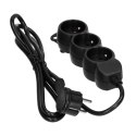 Przedłużacz 3-krotny 2P+Z, 1,5m H05VV-F 3x1,5mm2 , Imax=16A, płaska wtyczka, czarny