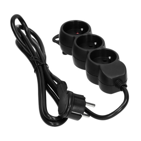 Przedłużacz 3-krotny 2P+Z, 5m H05VV-F 3x1,5mm2, Imax=16A, płaska wtyczka, czarny