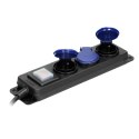 Przedłużacz warsztatowy bryzgoszczelny z wyłącznikiem IP44, 3 gniazda 2P+Z IP44, przewód gumowy, H05RR-F 3x1,5mm?, 3m