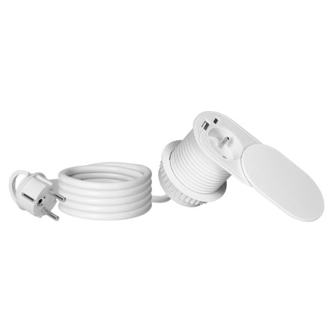 Gniazdo meblowe ?6cm, wpuszczane w blat z przesuwną pokrywką, ładowarką USB i przewodem 1,9m, 1x2P+Z (French), 2xUSB (typ A+C; P