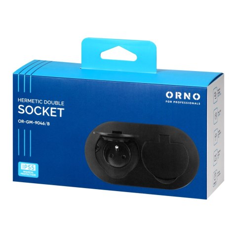 Hermetyczne gniazdo elektryczne podwójne, owalne, IP55, 2x2P+Z(French), czarne