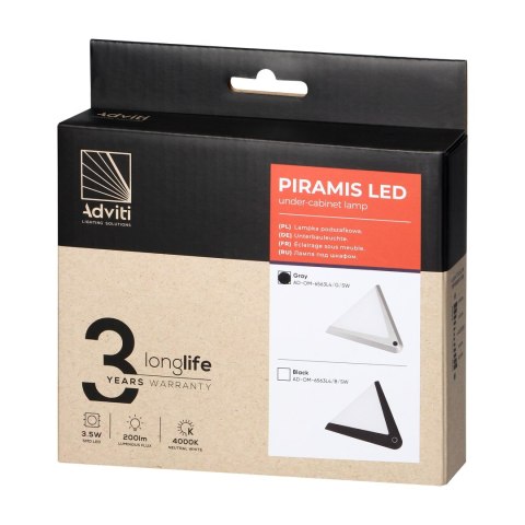 PIRAMIS lampka podszafkowa LED 3,5W, 200lm, 4000K, z włącznikiem bezdotykowym, szara