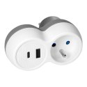 Rozgałęźnik 2P+Z, USB-A+C, biało-szary