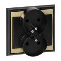 Gniazdo podwójne p/t 2x2P+Z Luna, 16A, 250V, PT-6LR, czarny/złoty