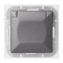 Gniazdo pojedyncze p/t 2P+Z Schuko bryzgoszczelne z klapką Pearl, 16A, 250V, PT-17PH, antracyt