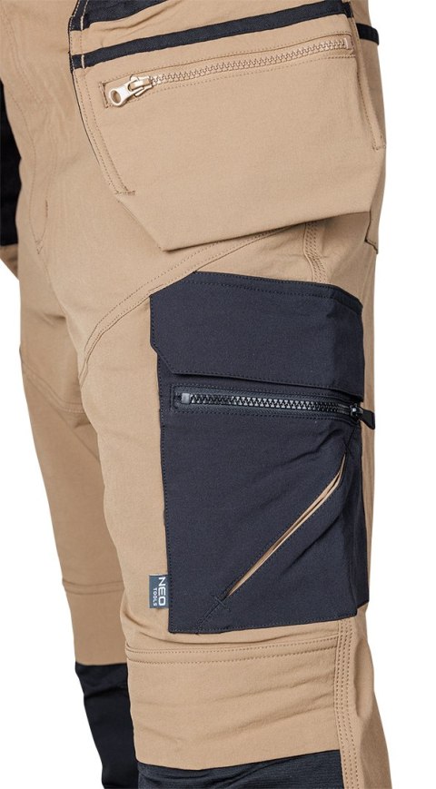 Spodnie robocze Mix&Match, 4 way stretch, z kaburami, Cordura, beżowo-czarne, rozmiar XL