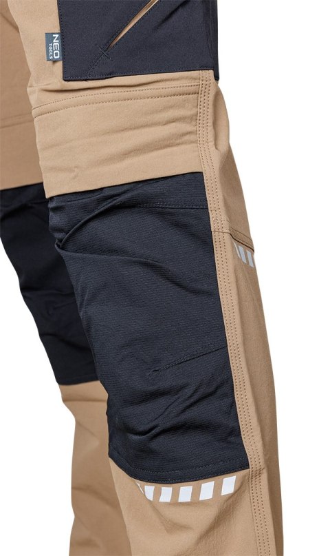 Spodnie robocze Mix&Match, 4 way stretch, z kaburami, Cordura, beżowo-czarne, rozmiar XXXL
