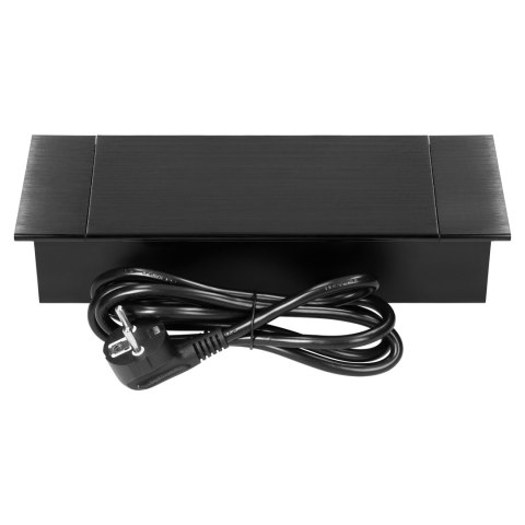 Gniazdo meblowe wpuszczane w blat z płaskim frezowanym rantem, uchylną klapką, ładowarką USB i przewodem 1,5m, 2x2P+Z (French), 