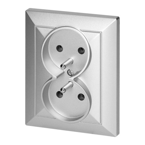 Gniazdo podwójne p/t 2x2P+Z Pearl, 16A, 250V, PT-6 P, srebrny
