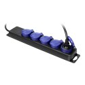 Przedłużacz warsztatowy bryzgoszczelny IP44, 5 gniazd 2P+Z IP44, schuko, przewód gumowy, H05RR-F 3x1,5mm?, długość 3m