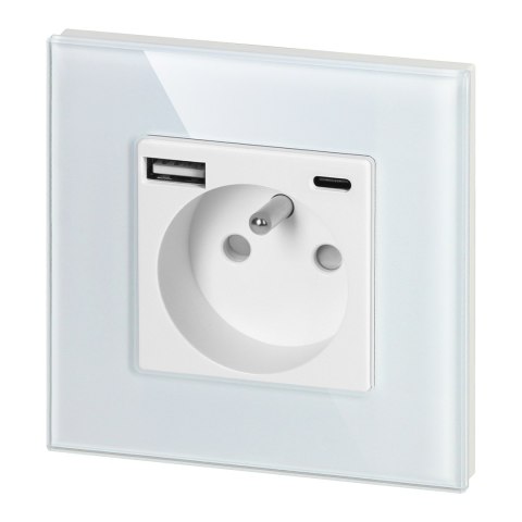 Gniazdo pojedyncze 2P+Z, USB-A + USB-C, PD, max. 20W, biały
