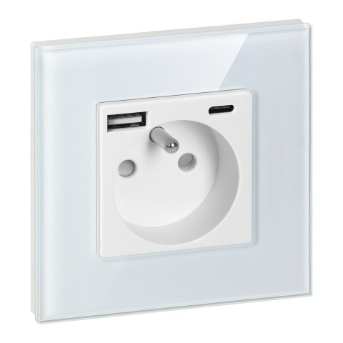 Gniazdo pojedyncze 2P+Z, USB-A + USB-C, PD, max. 20W, biały