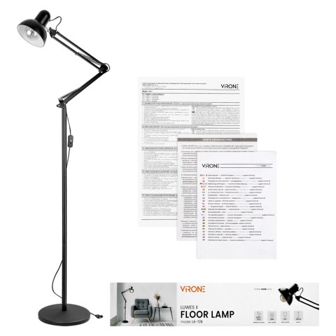 LUWES II, lampa podłogowa, E27, max. 18W, 182 cm, czarna
