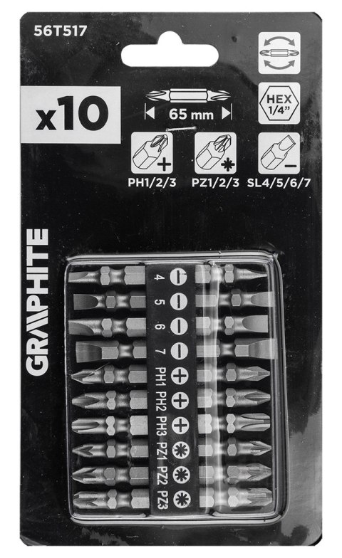 Zestaw bitów dwustronnych SL4/5/6/7, PH1/2/3, PZ1/2/3 x 65 mm, 10 szt.