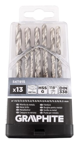 Wiertła do metalu HSS-G, 1.5 - 6.5 mm, zestaw 13 szt.