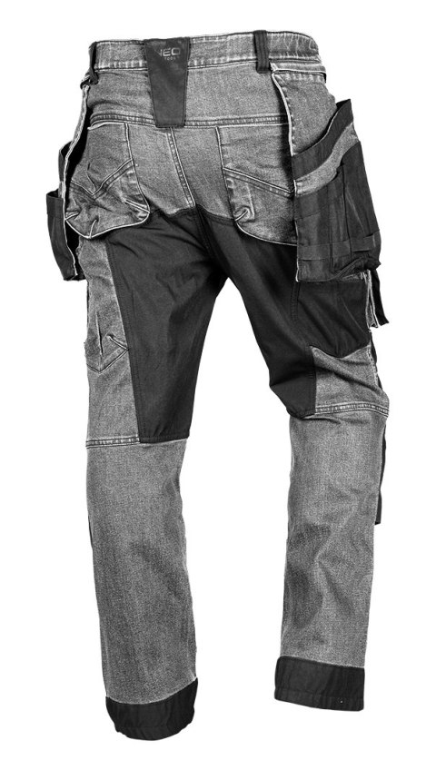 Spodnie robocze DENIM, wzmocnienia Cordura, odpinane kieszenie kaburowe, szare, rozmiar XXXL