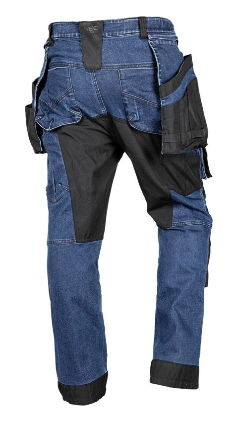 Spodnie robocze DENIM, wzmocnienia Cordura, odpinane kieszenie kaburowe, granatowe, rozmiar L