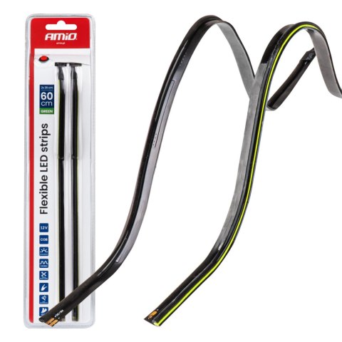 Paski led cob do samochodu boczne zielone 2x30cm 12v amio-04577