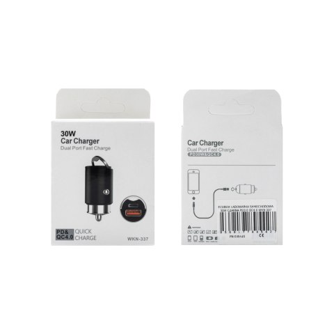 Ładowarka samochodowa 30W CZARNA PD3.0+QC4.0