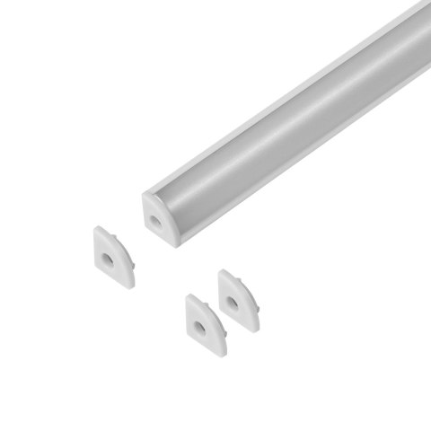 Zestaw: profil aluminiowy do taśm LED, 2000 x 10 x 10 mm, narożny, biały, klosz mleczny, 4 zaślepki