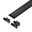 Zestaw: profil aluminiowy do taśm LED, 2000 x 24,5 x 6,05 mm, podtynkowy, czarny, klosz czarny, 4 zaślepki