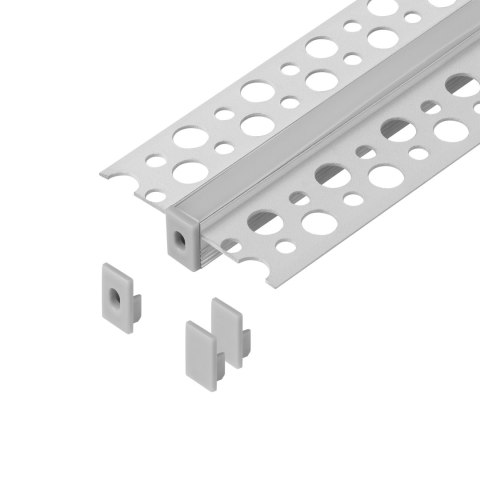 Zestaw: profil aluminiowy do taśm LED, 2000 x 47,7 x 11,9 mm, podtynkowy, biały, klosz mrożony, 4 zaślepki