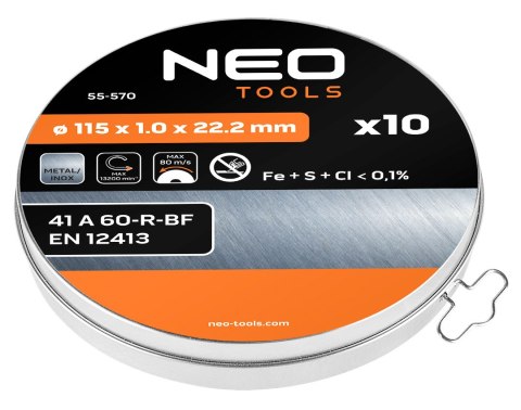 Tarcza tnąca do metalu 115 x 1.0 x 22.2 mm, 41 A60-R-BF, INOX, 10 szt.