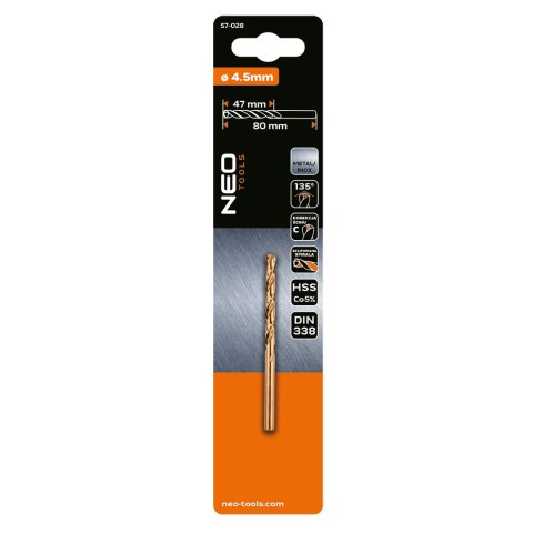 Wiertło do metalu HSS-Co, 4.5 mm